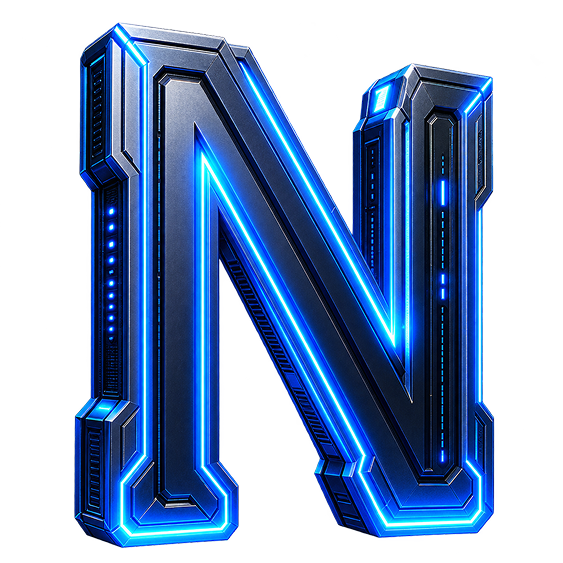 Metallic N illuminated with electric blue light